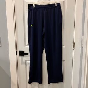 Under Armour Men’s Large Navy Loose Fit Athletic Track Pants Neon Logo